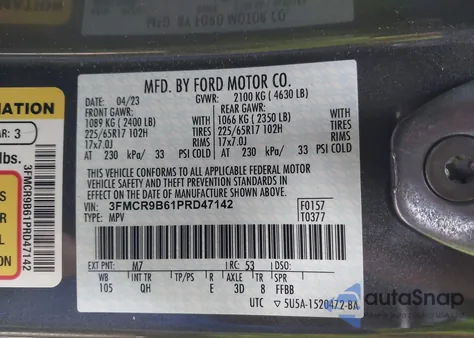 2023 Ford Bronco Sport Big Bend z USA, uszkodzony, nr VIN 3FMCR9B61PRD47142